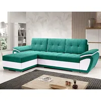 Easy4You ENZO Türkis/Weiß Ecksofa L-Form Links 268 x 97 x 157 cm mit Schlaffunktion und Stauraum - Schlafsofa mit Bettkasten - Moderne Wohnzimmermöbel – Stoff: SORO 86 + Soft 17