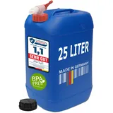 plasteo 25 Liter Wasserkanister Trinkwasser, BPA-frei, Lebensmittelecht, mit Auslaufhahn, Stapelbar, UN-Zulassung, DIN 61, Made in Germany, Blau - 1x 25L + AFT-Hahn