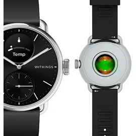 Withings ScanWatch 2 38 mm schwarz/silber, Sport Fluorelastomer-Armband schwarz/silber