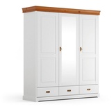 Natur24 Kleiderschrank Kleiderschrank Tuscany Kiefer massiv 3Türig mit Spiegel 193x62x218cm braun