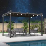 PURPLE LEAF Pergola Aluminium 3.3 x 4 m Wasserdicht Stabil Winterfest, Terrassenüberdachung Freistehend, Gartenpavillon mit LED Lichterkette, Grau