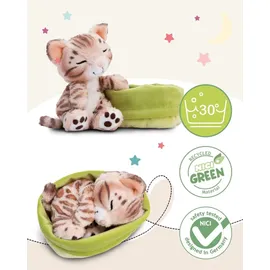 NICI 49747 - Sleeping Pets, Katze Bengal 12cm, schlafend im Körbchen (grün), Plüsch, GREEN