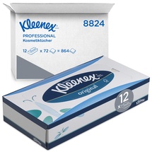 Kleenex Kosmetiktücher / Taschentücher Box 8824 - weich, robust und saugfähig - 12 x 72 (864 Papiertaschentücher) weiß, 3-lagig, parfümfrei