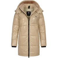 Ragwear Warmer Damen Wintermantel Shiny Steppmantel aus glänzendem Material mit Kapuze Roobie Long YOUMODO Taupe Gr. M (38), grau Obermaterial: 100% Nylon, Innenfutter: 100% Polyester, Wattierung: 100% Polyester, gerade ca.
