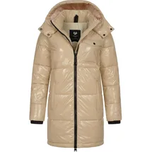 Ragwear Warmer Damen Wintermantel Shiny Steppmantel aus glänzendem Material mit Kapuze Roobie Long YOUMODO Taupe Gr. M (38), grau Obermaterial: 100% Nylon, Innenfutter: 100% Polyester, Wattierung: 100% Polyester, gerade ca.