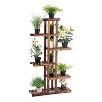 KOMFOTTEU 6 stöckige Blumentreppe, Pflanzenständer aus Holz, wetterfeste Pflanzenleiter, mehrschichtiges Blumenregal für Balkon Garten Terrasse, 75 x 25 x 140 cm