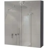 Mendler Spiegelschrank HWC-B19b, Badschrank Hängeschrank, 2 Regalböden hochglanz FSC®-zertifiziert 70x60x16cm ~ schwarz