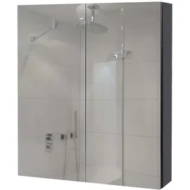 Mendler Spiegelschrank HWC-B19b, Badschrank Hängeschrank, 2 Regalböden hochglanz FSC®-zertifiziert 70x60x16cm ~ schwarz