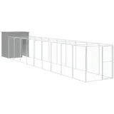 vidaXL Hundehütte mit Auslauf 165 x 1067 x 181 cm Stahl Hellgrau