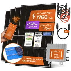 Solarway® 1760W Balkonkraftwerk 1600W komplett Steckdose - neuester 1600 Watt Wechselrichter - Solaranlage Komplettset - 440W Solarmodule & Deye & Zubehör