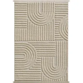 KADIMA DESIGN Teppich Esszimmer 3D Skandinavischer Boho Modern Waschbar Strapazierfähig Wohnzimmer Pflegeleicht Beige 140x200 cm – RIGI von Kadima Design