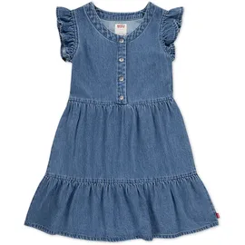 Levi's Jeanskleid LEVI'S KIDS "LVG FLUTTER SLEEVE BUTTON UP D", Mädchen, Gr. 14 (158), N-Gr, dance around, Denim/Jeans, Obermaterial: 100% Baumwolle, unifarben, körpernah knielang, Rundhals, Kleider, for Girls, mit kurzer Knopfleiste