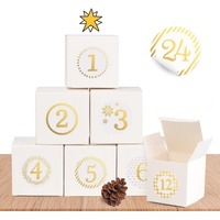 24 weiße Adventskalender Pappschachteln mit 24 weihnachtlichen Zahlenaufklebern als Weihnachts-Geschenktüte zum Basteln und Befüllen