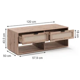 Vicco Couchtisch Elven Braun Eiche 120 x 43,5 x 50 cm