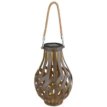 GLOBO Gartendeko Laterne Solar Windlicht mit Bambusgeflecht zum Aufhängen oder Hinstellen, led warmweiß, DxH 27x17,5 cm, Garten Terrasse