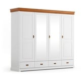 Natur24 Kleiderschrank Kleiderschrank Tuscany Kiefer massiv 4Türig mit Spiegel 253x62x218cm braun