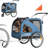 SEPNINE® Hunde Fahrradanhänger XL, 2 in 1 Hundeanhänger & Jogger bis zu 40 kg, faltbar mit Bremsen und Anhängerkupplung für mittelgroße und große Hunde-Blau