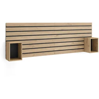 Skraut Home | Kopfteil, Nachttischen | Lamellenwand Holz | 214x70x3 | 135,140,150,160 cm Bett | Stauraum | Moderner Stil | Eiche