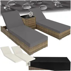 tectake® 2er Set Rattan Sonnenliegen, mit Aluminiumgestell, 5-fach verstellbare Rückenlehne, Dicke des Polsters 7,5 cm, wetterfest und UV-beständig