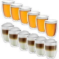 Creano Thermogläser doppelwandig 400ml „DG-Hoch“, 12er Set, große doppelwandige Gläser aus Borosilikatglas, Kaffeegläser, Teegläser, Latte Macchiato Gläser