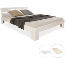 Homestyle4u Holzbett Weiß Holz Kiefer 140x200 cm Schlafzimmer, Betten