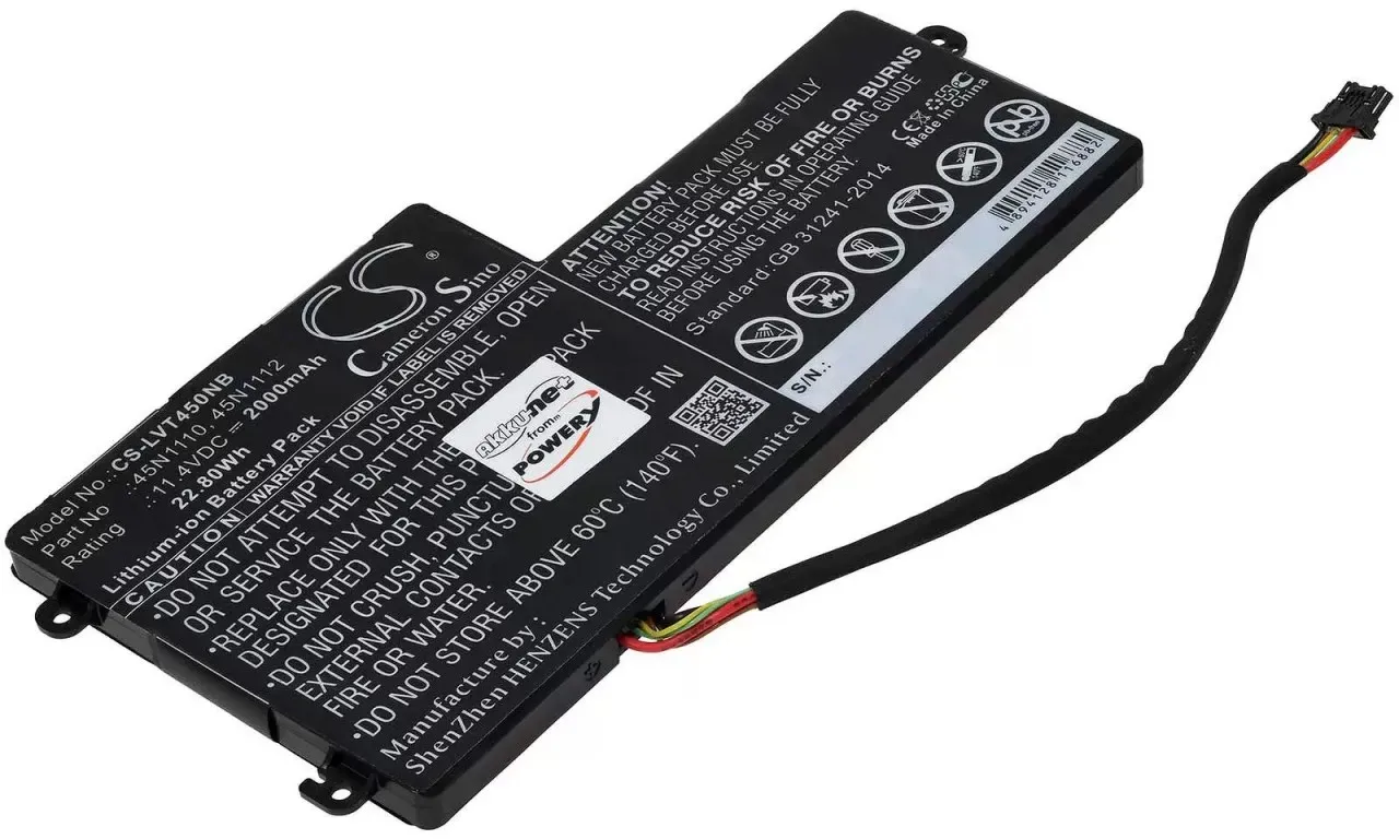 Akku passend für Lenovo Thinkpad X240, Thinkpad T440S Serie, Typ 45N1110 (interne Batterie) - 11,4V - 2000 mAh