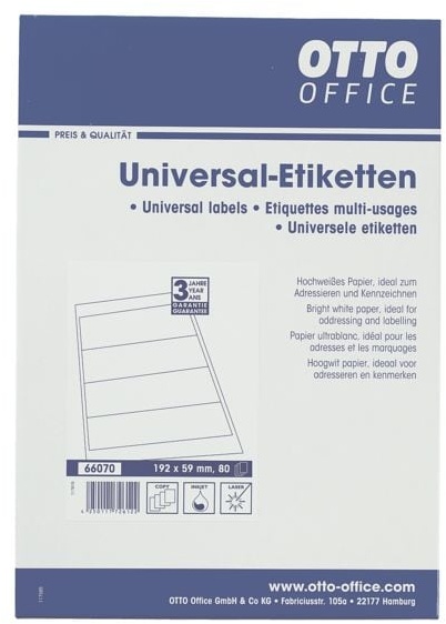 Selbstklebende Ordnerrücken–Etiketten hochweiß »59x192 mm« weiß, OTTO Office