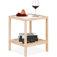 Relaxdays Beistelltisch, mit Glasplatte, Holz, HxBxT: 50 x 40 x 40 cm, quadratischer Ablagetisch, Natur, Glas