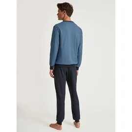 CALIDA Schlafanzug »Relax Essentials« 2 tlg. mit eingefasstem Rundhalsausschnitt, blau