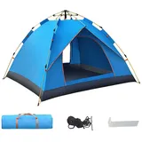 Camping Zelt, Automatisches Pop Up Wurfzelt, 2-3 Personen Zelt Wasserdicht, Doppeltürzelt, Einfach Aufzubauendes Outdoor-Zelt, Wurfzelt für Camping, Garten, Wanderausflug (Blue)