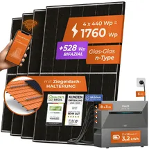 solarway All In One Balkonkraftwerk 1760 W / 800 W inkl. 3,2 kWh Anker Solix 2 Pro Speicher
