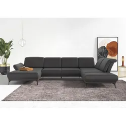 Wohnlandschaft INOSIGN "Coco U-Form", grau, B:382cm H:88cm T:242cm, 100% Polyester, Sofas, Sitztiefen-, Arm- und Kopfteilverstellung, Cord-Bezug, Fußhöhe 15 cm