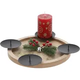 Holz Adventskranz klein zum selbst Dekorieren - 28 cm - Kerzenständer rund mit 4 Kerzentellern - Weihnachtskranz Dekokranz Kerzenkranz Adventsleuchter Weihnachtsdeko Herzenhalter mit Docht