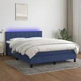 vidaXL Boxspringbett mit Matratze & LED Blau 140x200 cm Stoff