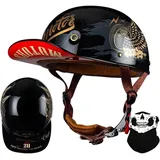 Wttagkl Vintage Motorradhelm ECE-geprüft | Retro Halbschalenhelm mit Schnellverschluss | Leicht & Belüftet für Scooter, Cruiser, Chopper (Damen/Herren),H-XL(59~60cm)