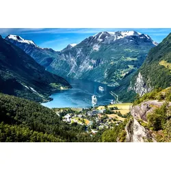 Fototapete PAPERMOON "Landschaft mit Bergen", bunt, B:3,50m L:2,60m, Vlies, Tapeten