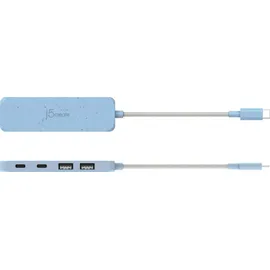 j5create Umweltfreundlicher USB-C-zu-Hub Typ C & Typ A Gen 2 mit 4 Anschlüssen - Cyan