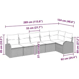 vidaXL Garten-Lounge-Set 6-tlg. hellgrau Polyrattan