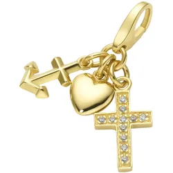 Charm-Einhänger "Glaube Liebe Hoffnung, vergoldet, Silber 925", gold, GIORGIO MARTELLO MILANO, Charms, Damen, Silber 925 (Sterlingsilber)