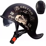 Beyswage Retro Motorrad Halbhelme, Schwalbenschwanz-Design, DOT/ECE-Zulassung, Halbschalenhelm, Roller Helm mit Visier, Einstellbar, Schnellverschluss-Gurt, für Cruiser Chopper, Schwarz