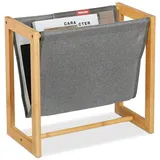 Relaxdays Zeitschriftenhalter, Bambus & Stoff, HBT: 37 x 39,5 x 21 cm, A4, Magazinhalter, Zeitungshalter, natur/grau