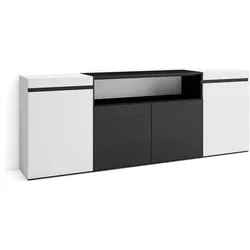 SKRAUT HOME Sideboard, Schrank, Küche, Schrank, Flurmöbel, 200x35x75cm, 4 Türen, Viel Stauraum, Modernes Design, Schwarz und weiß - 59_9