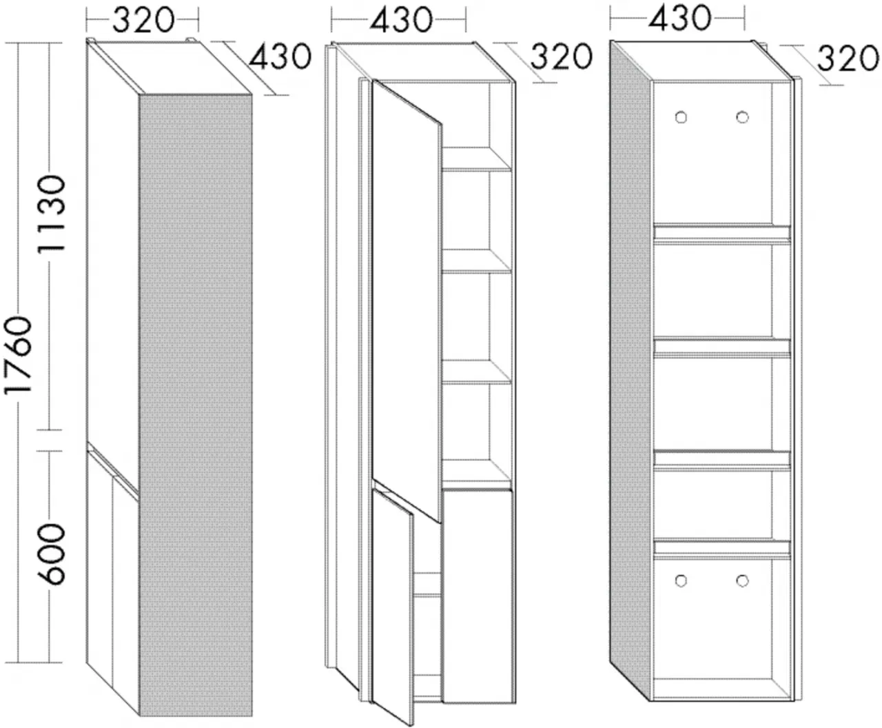 Burgbad Raumteiler YSO PG2 HGL 1760x320x430 Eiche Weiß, HSHA058LF3715 HSHA058LF3715