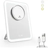 Kosmetikspiegel Mit Beleuchtung, 3 Lichtfarben Und 3x Fach Vergrößerungsspiegel Schminkspiegel Mit Licht-180° Drehbar Usb Wiederaufladbar, Makeup Spiegel Mit Vergrößerung - Emke