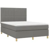 vidaXL Boxspringbett mit Matratze & LED Dunkelgrau 140x200 cm Stoff