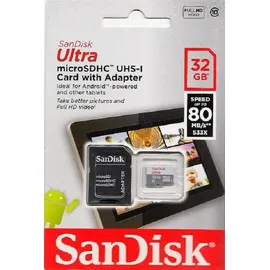 SanDisk microSDHC Ultra 32GB Class 10 UHS-I U1 + SD-Adapter (SDSQUNS-032G-GN6TA)