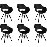 SAM 6er Set Schalenstuhl Lea, Schwarz, ergonomisch geformte Sitzschale aus Kunststoff, bequemer Esszimmerstuhl im Retro-Design, Holzgestell schwarz