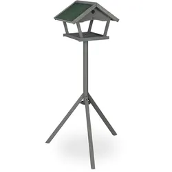 Relaxdays Vogelfutterhaus mit Standfuß, Wildvogel Futterhaus, HBT: 139 x 70 x 60 cm, wetterfestes Dach, Holz, grau/grün