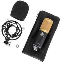 Pronomic CM-100BG Studio Großmembranmikrofon XLR-Kondensatormikrofon (mit Mikrofonspinne, Etui, Windschutz, schwarz