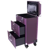 Kosmetikkoffer Trolley Lila Schminkkoffer Friseurkoffer Schmuckkoffer Multikoffer mit 2 Schubladen und 4 Abnehmbaren Rollen für Damen Mädchen 49cm Kunstleder